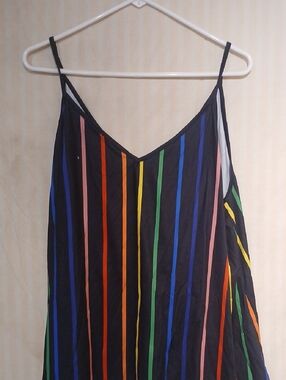 Sakura Black Tank Top with Multicolor Vertical Stripes